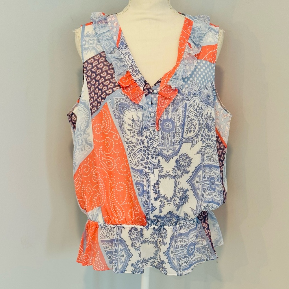 Patchwork Sleeveless Top - Red and Blue
